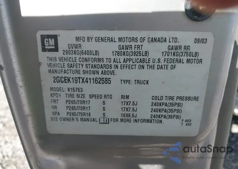 2004 Chevrolet Silverado 1500 Z71 из США, поврежденный, VIN 2GCEK19TX41162585